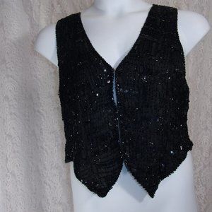 Vintage Sweet Sue Black  Bling Sequin Beaded Vest Size L